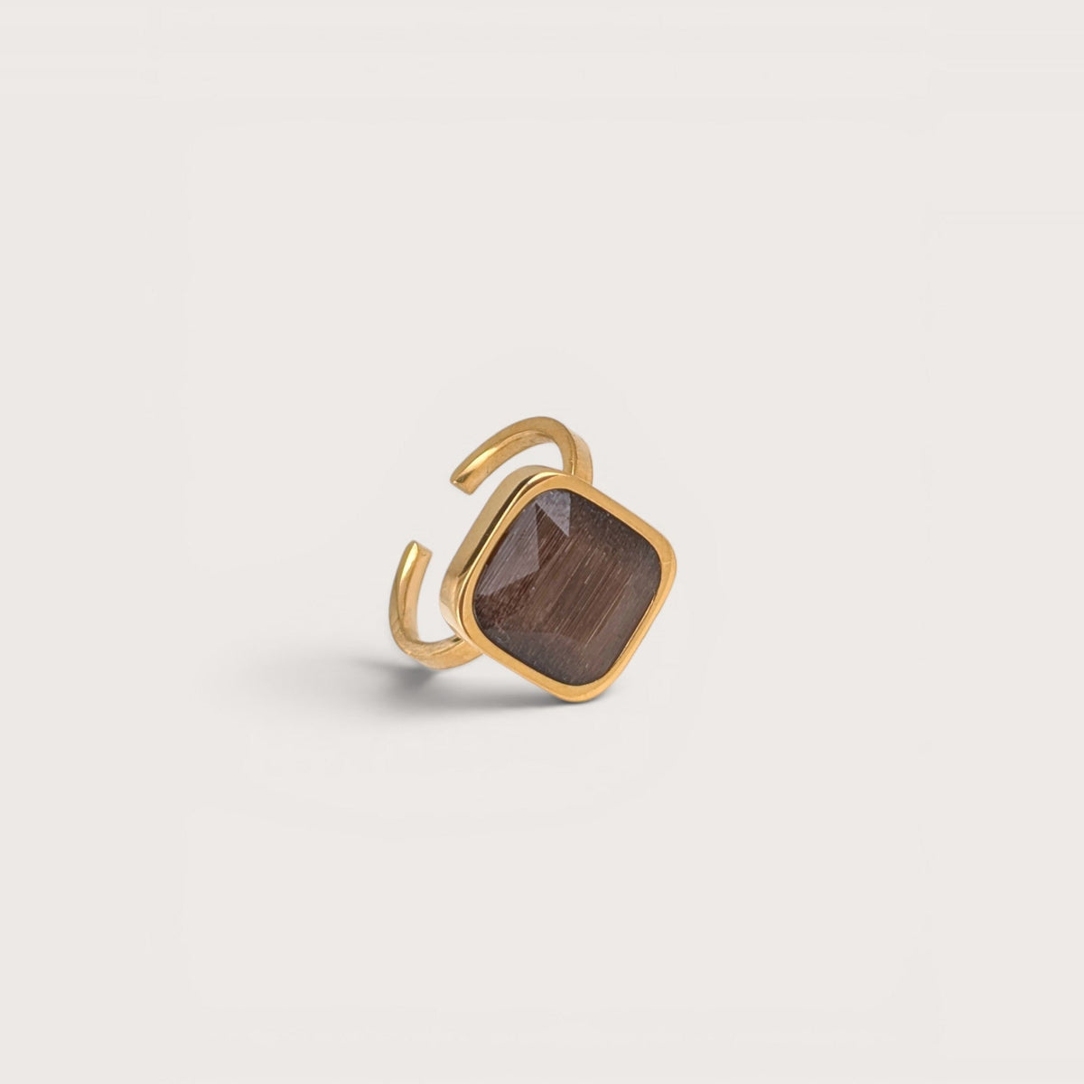 Pierścionek Espresso — opal, stal nierdzewna pozłacana