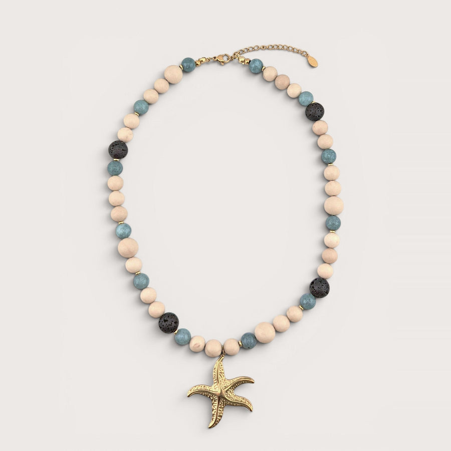 Naszyjnik Sea Star — kamień lawy, magnezyt, stal nierdzewna